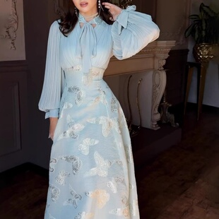 plated gold dress 灵动浪漫气质烫金长裙连衣裙 优雅长袖