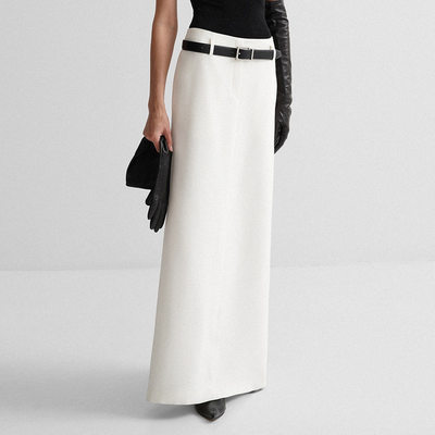 White Split Skirt 设计感欧美气质白色开叉长款修身高腰半身裙女
