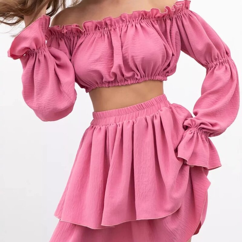 一字领上衣性感双层短裙套装 One Collar Top Sexy Skirt Set