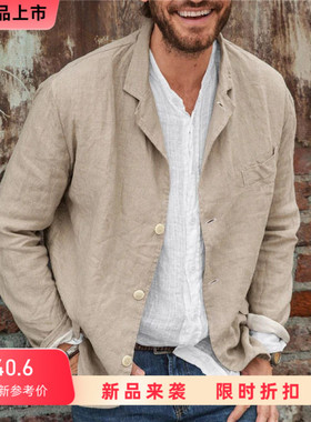 2023秋季欧美男士宽松简约纯色衬衫大码休闲长袖外套Men jackets