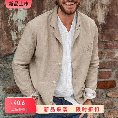 2023秋季欧美男士宽松简约纯色衬衫大码休闲长袖外套Men jackets