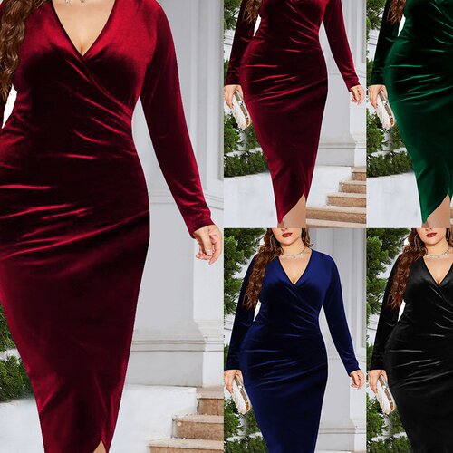 45xL Plus size sexy deep V women's velvet dress大码天鹅绒裙