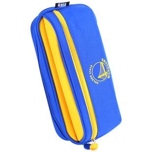 得力NBA联名笔袋初中生男孩款文具袋设计感小众金州勇士队大容量文具盒高颜值双层牛津布高中生男生篮球笔盒