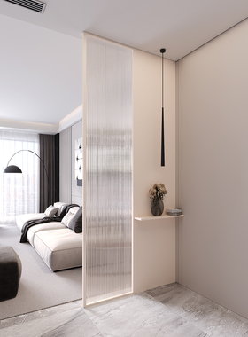 简约发光白色屏风客厅玻璃隔断置物架屏风隔断定制