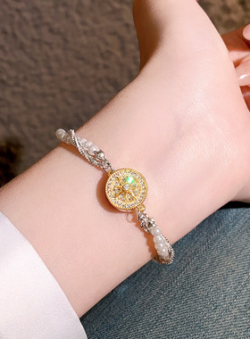 金色圆形八芒星珍珠缠绕手链女款2025新款轻奢小众精致高级感手串