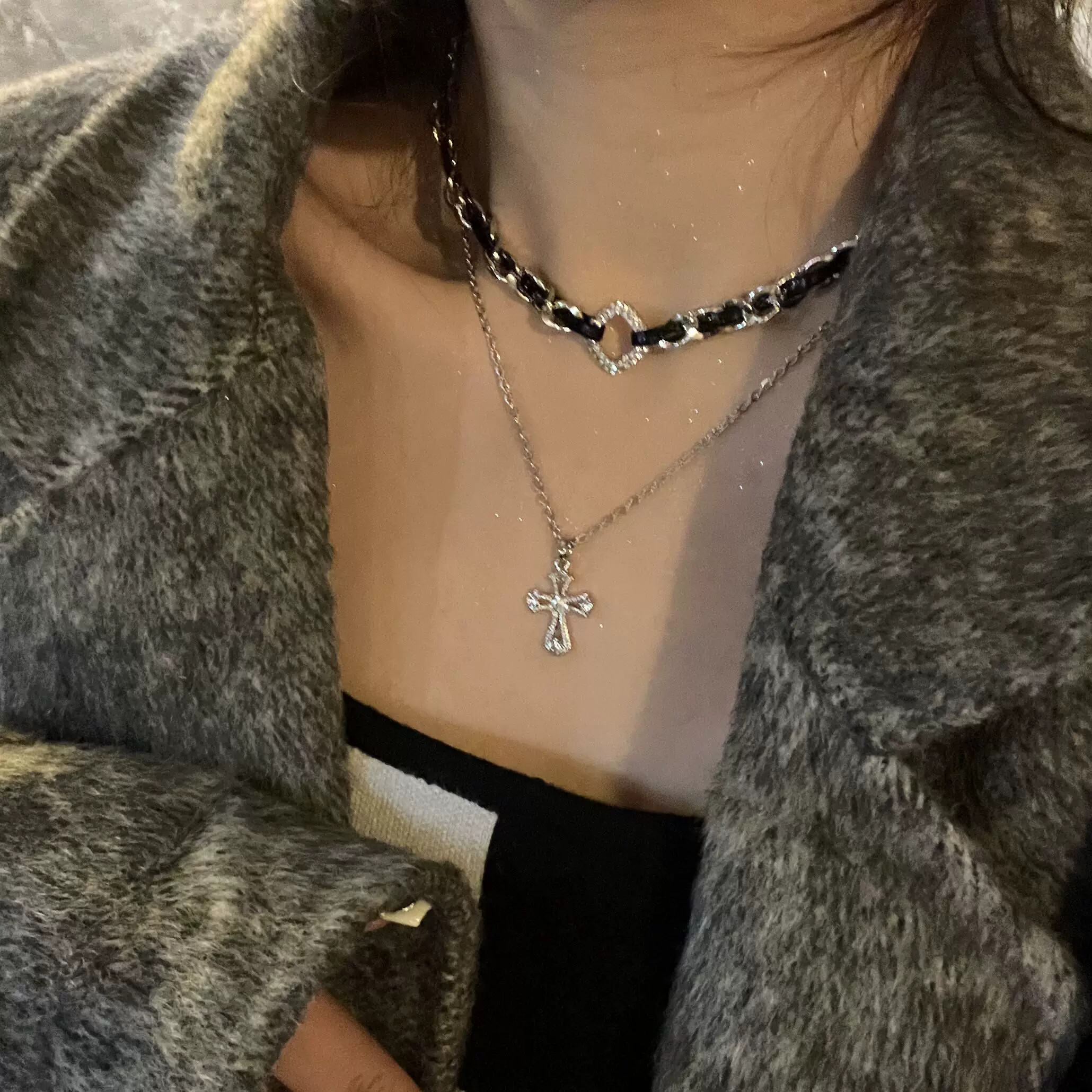 小众设计十字架双层叠戴项链女