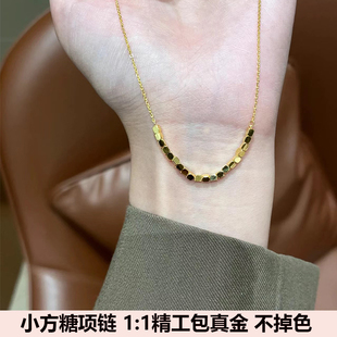 小方糖项链方珠蹦迪方块几何周家黄金足金简约时尚不掉色锁骨链女