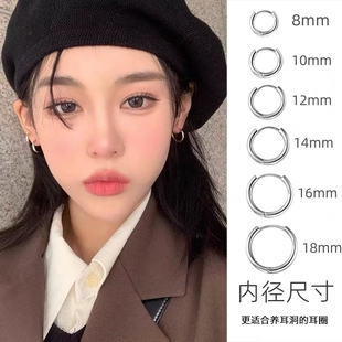 S925纯银素圈耳环女耳骨钉养耳洞睡觉免摘小众高级感耳圈耳钉耳饰