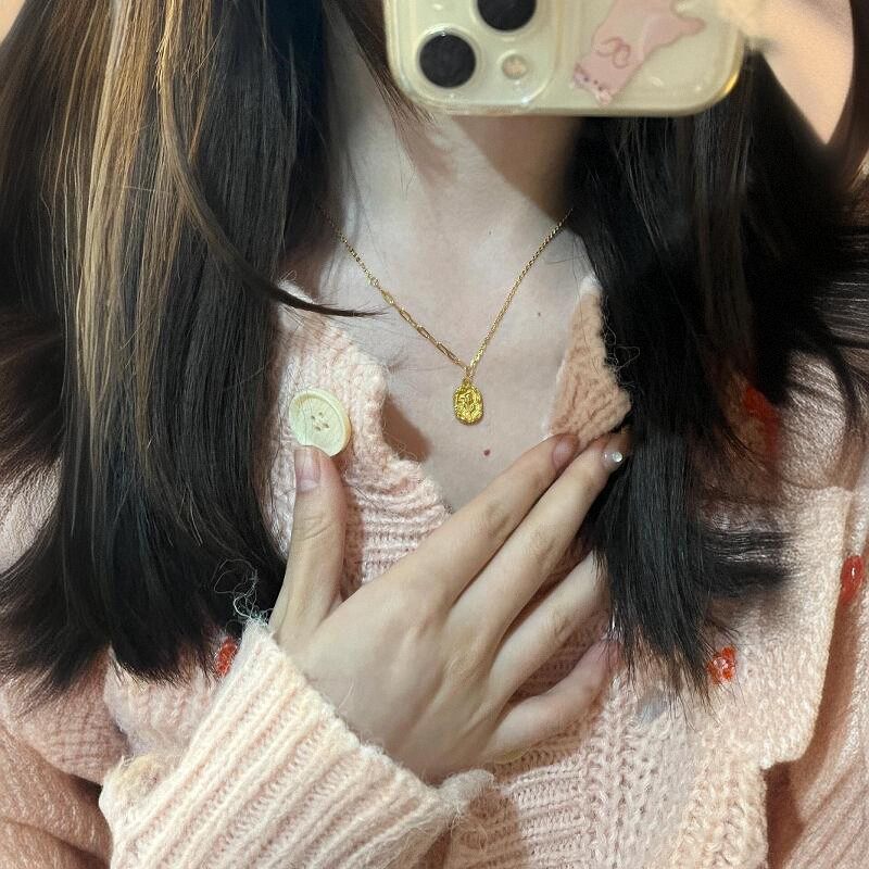 18k郁金香花牌项链女复古浪漫