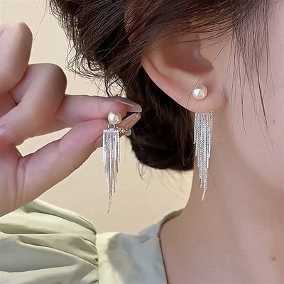 珍珠流苏前后带气质s925银针