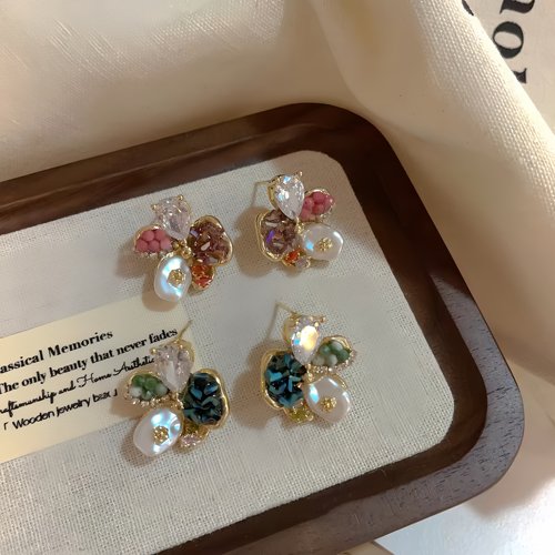重工多彩水晶花朵耳钉2026新款