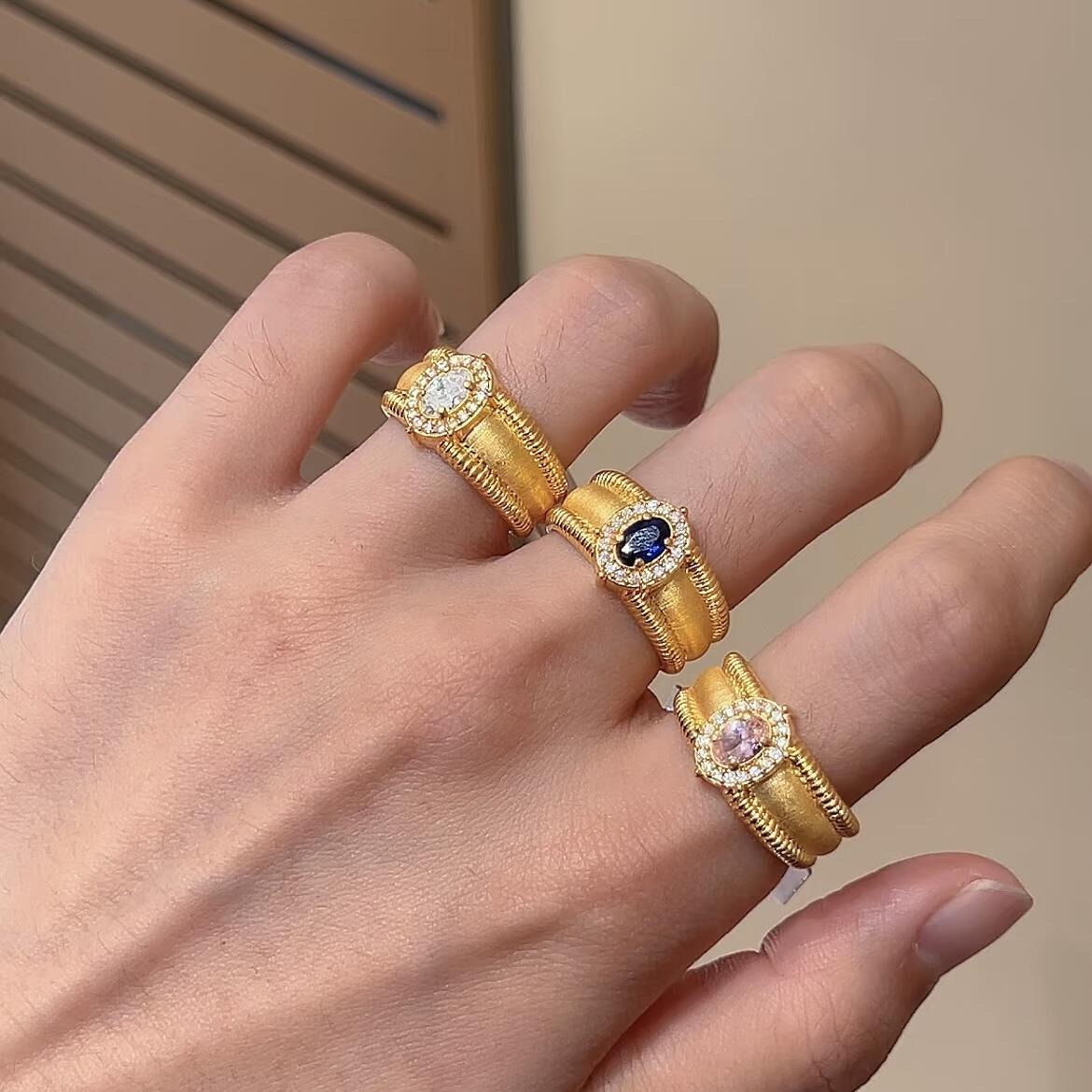 vintager粉宝石闪钻宽面拉丝排