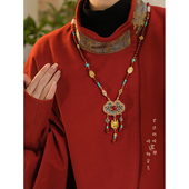 新中式 古风平安锁背云红色长璎珞流苏项链女国风汉服马面裙配饰品