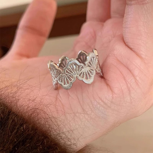 S925纯银中古银色蕾丝戒指女小众