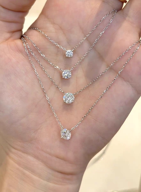 爆闪高碳钻!通体纯银轻奢单钻项