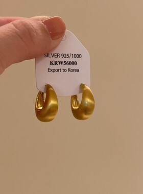 S925纯银金色拉丝耳环2026新款