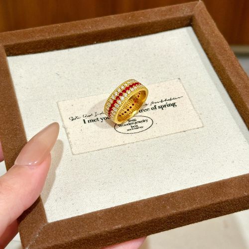 新中式古法轻奢点钻镶嵌红石戒指