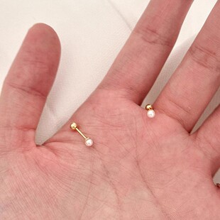 s925纯银珍珠耳钉女气质温柔简约养耳洞耳骨钉小众设计螺丝扣耳饰