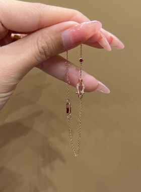 S925纯银微镶细闪红水晶马蹄扣手链女轻奢小众精致简约显白千金感