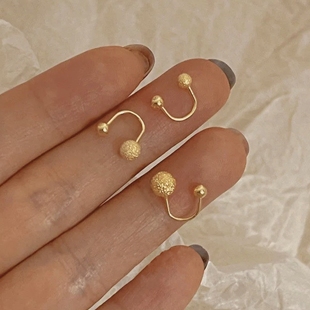 999u型耳钉纯银耳饰螺丝拧扣上下双耳洞一体式耳环养耳洞耳骨钉