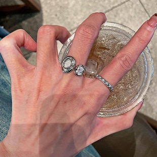 vintager中古银色古币戒指女古着食指戒轻奢高级感独特指环配饰品