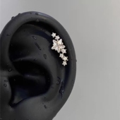 爆闪满钻一束流星锆石耳骨钉不对称五角星钛钢平底螺丝拧扣耳钉