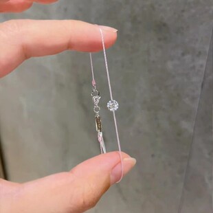 S925纯银粉色小花极细手链女款简约韩系超闪锆石轻奢叠戴闺蜜手绳