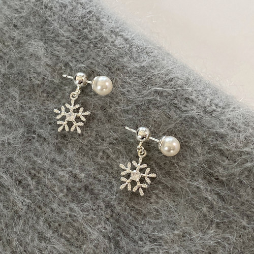 精致雪花珍珠耳钉女纯银耳环