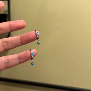 S925纯银蓝色迷你松花石耳钉女小众设计高级感轻奢清冷感气质耳环