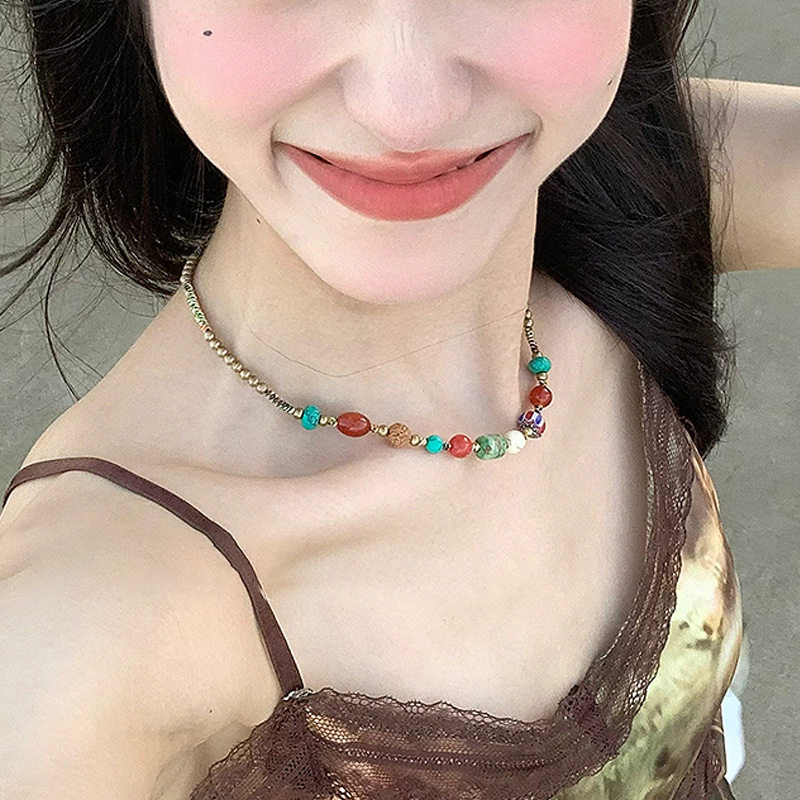 新中式民族风彩色琉璃串珠项链