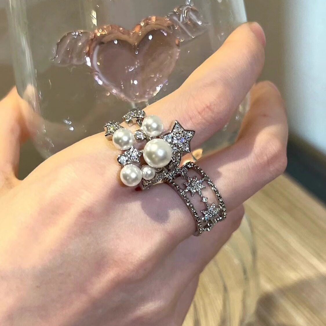 繁星点点开口戒指925银 复古贵气老钱风重工星星戒指高级感