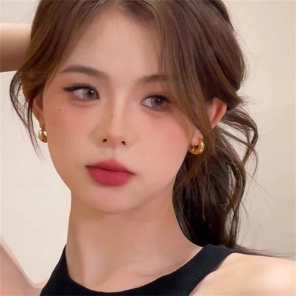 高级感水滴素圈耳环女小众设计感耳圈2025新款爆款冷淡风耳饰耳钉