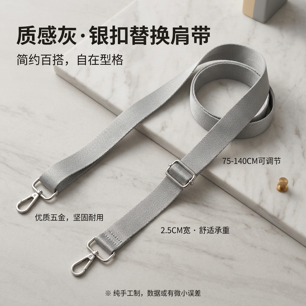 质感灰织带包带可调节金属扣坚固耐用斜挎单肩替换肩带配件