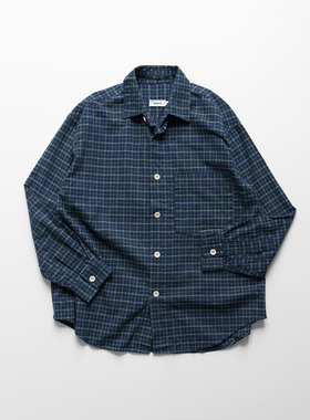 WHIMIN 复古格纹磨毛法兰绒纯棉宽松长袖衬衫男女同款格子衬衣