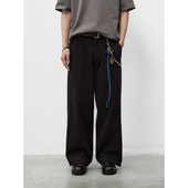 男女同款 WHIMIN 竹节骑兵斜单褶宽松直筒休闲长裤