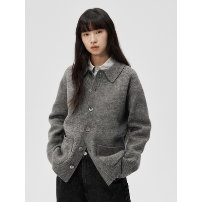 WHIMIN 舒适羊毛马海毛混纺翻领针织开衫毛衣男女同款