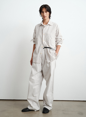 WHIMIN 日本CO.Organics有机棉微肌理纯棉条纹长袖衬衫男女同款