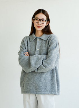 WHIMIN 羊毛混纺肌理感POLO针织衫毛衣秋冬男女同款慵懒秋冬宽松