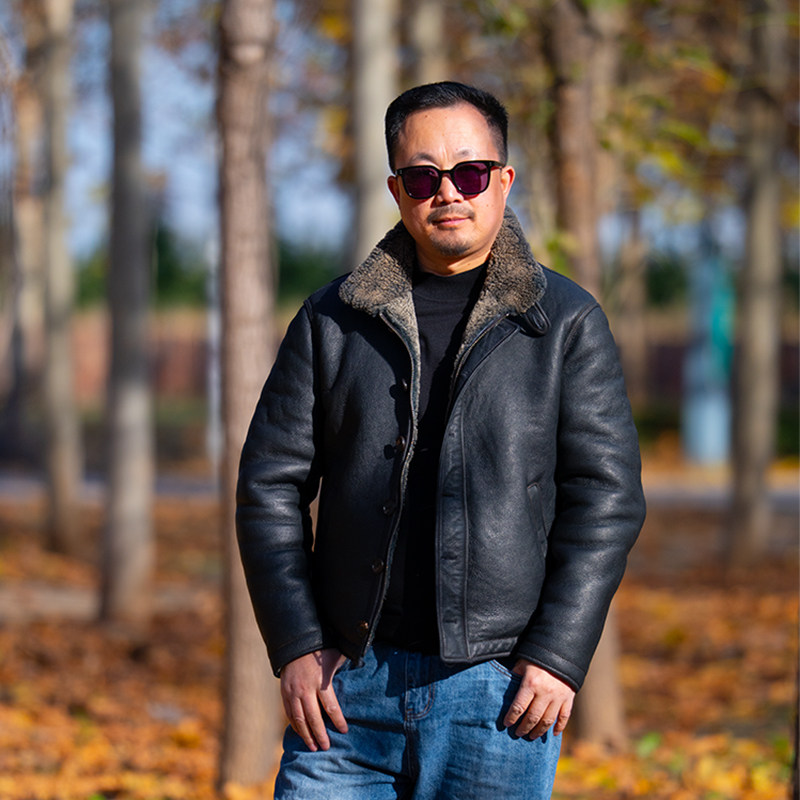 原生态皮毛一体男单排扣拉链双门襟休闲皮草甲板服外套真皮