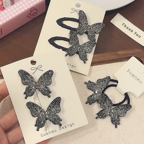 蝴蝶碎发夹闪钻百搭小皮筋