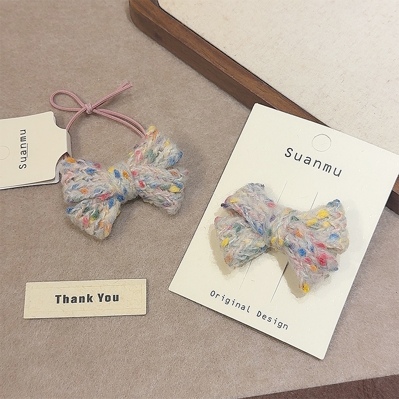 毛绒蝴蝶结发夹扎马尾针织头绳