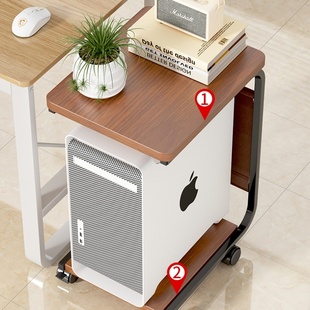主机托 托架电脑桌旁双层主机收纳层架可移动办公工位落地印表机