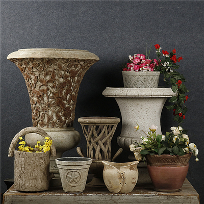 欧式复古做旧树脂浮雕花盆