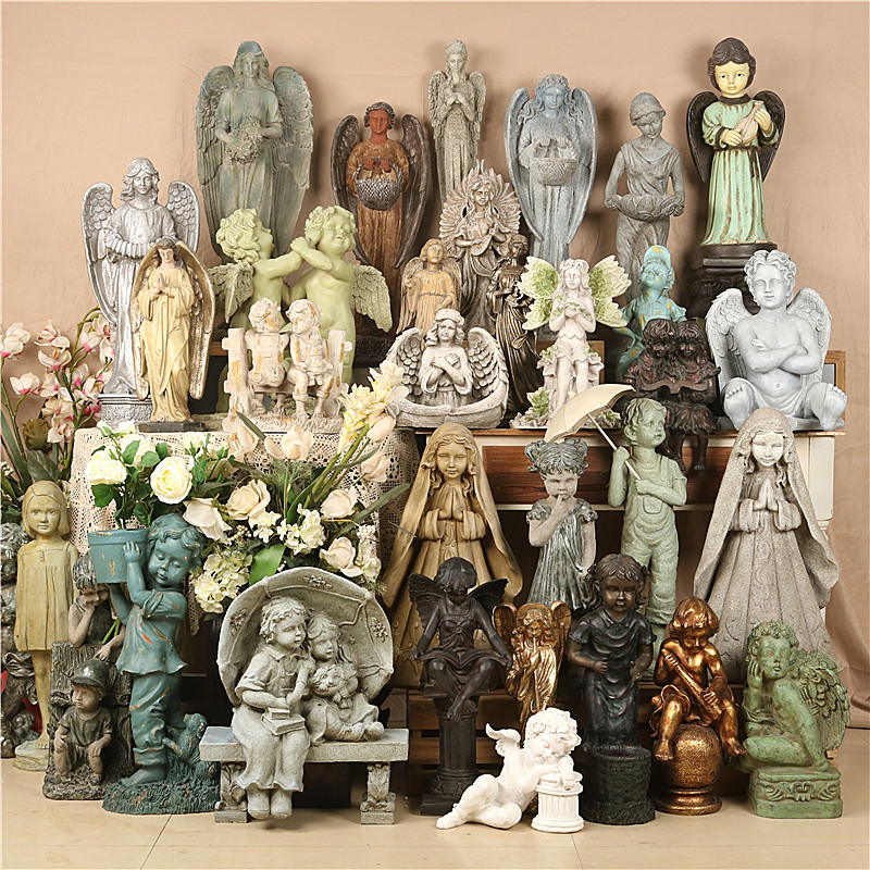 孤品集合--欧式复古做旧树脂人物天使花精灵花园庭院装饰落地摆件