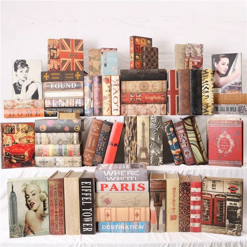 假书收纳盒复古书本仿真书籍美式古典怀旧拍摄道具书房软装饰摆件