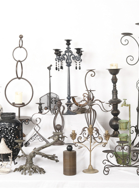 美式Zakka复古铁艺烛台杂货摆件