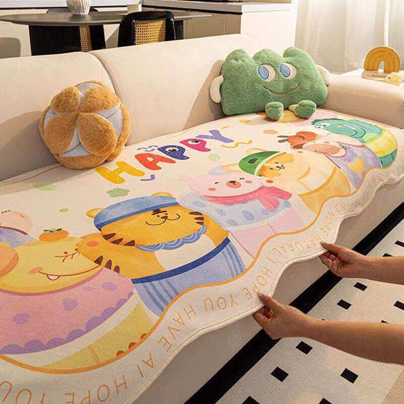 动物家族沙发垫2026新款卡通雪尼尔防滑坐垫四季通用沙发盖布