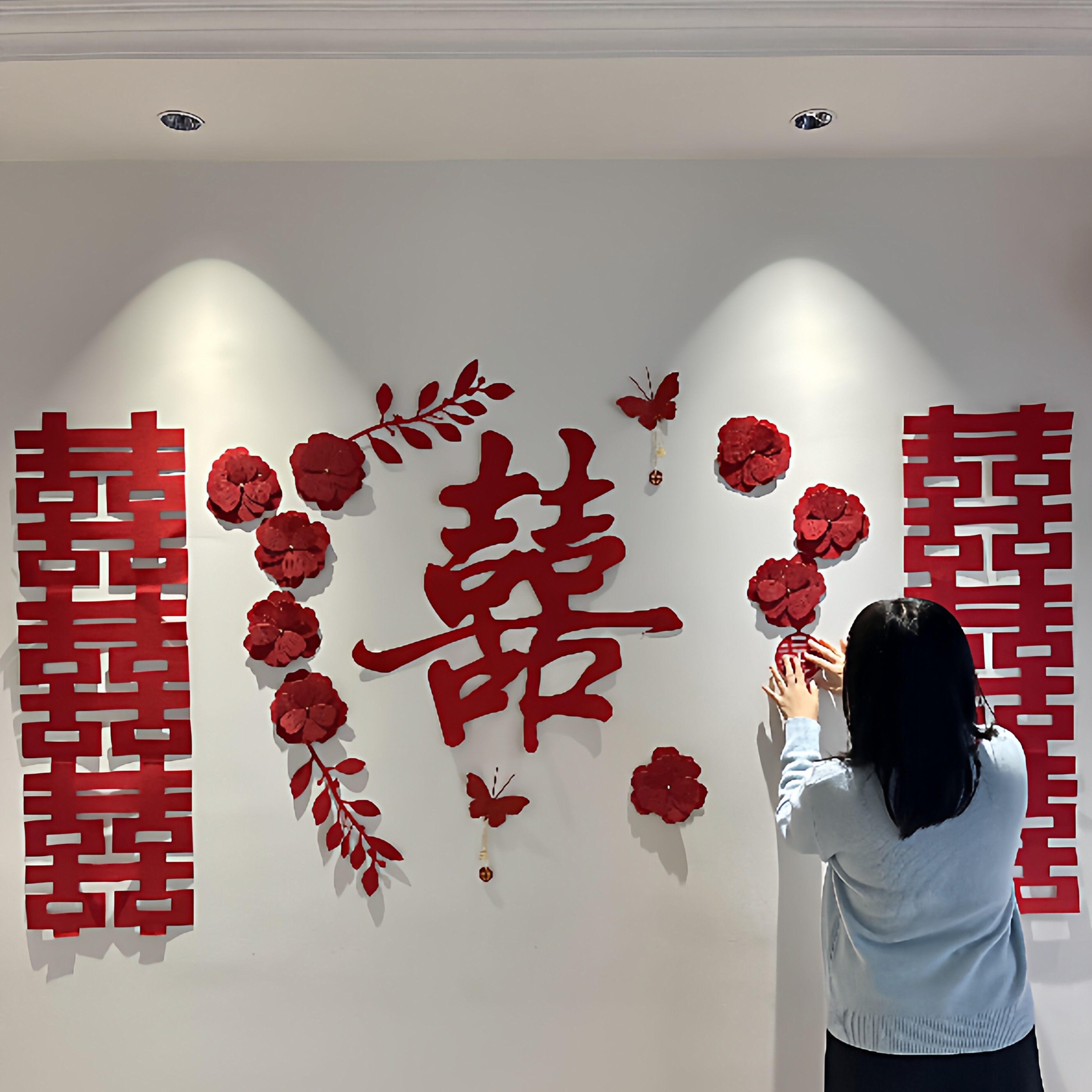 婚房布置床头背景墙氛围拉花装饰