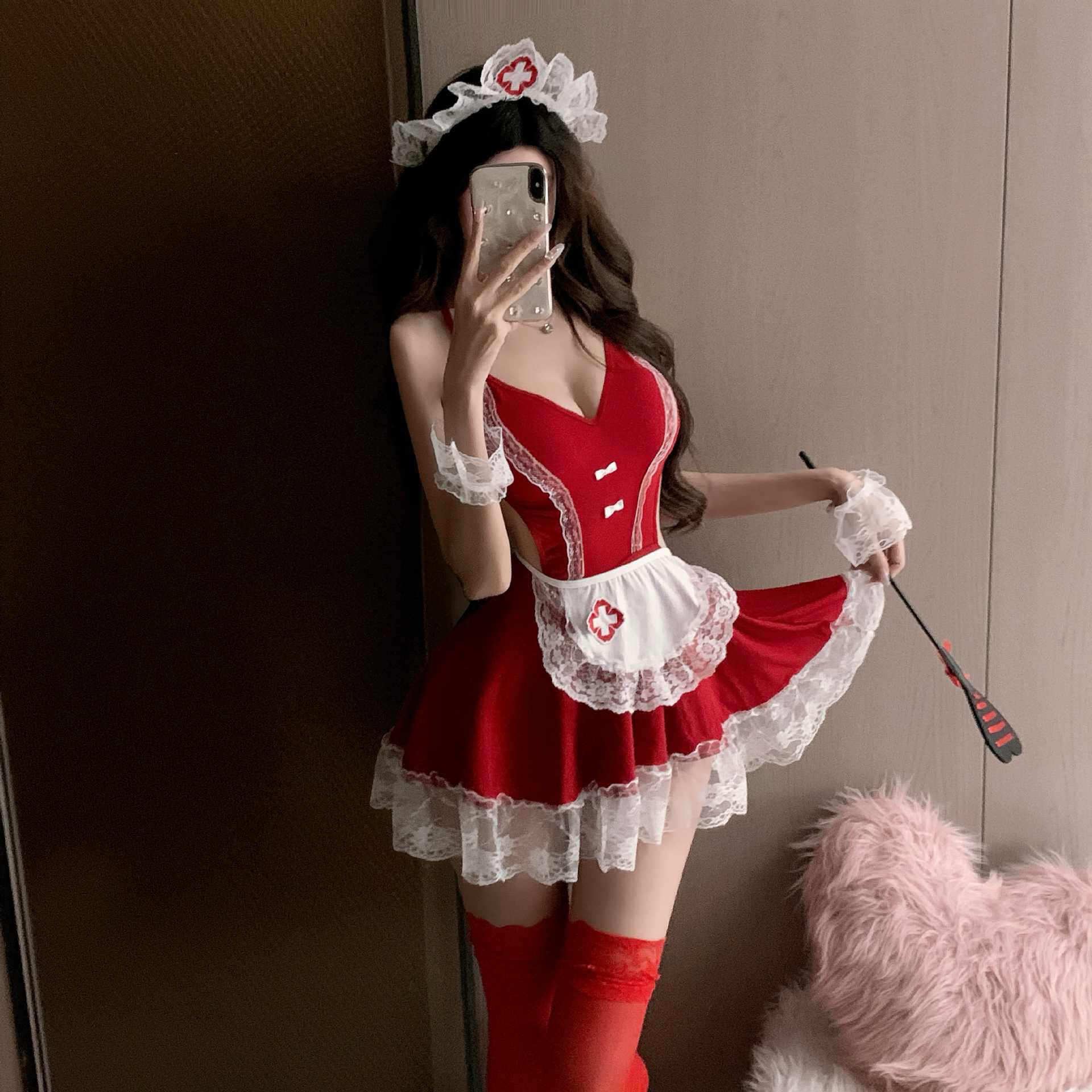 圣诞战袍圣诞节女仆开档免脱睡裙女佣服饰夜店演出服甜美连衣裙女