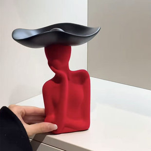 有趣 摆件植绒思考者人形托盘玄关摆件客厅钥匙托盘家居乔迁礼物
